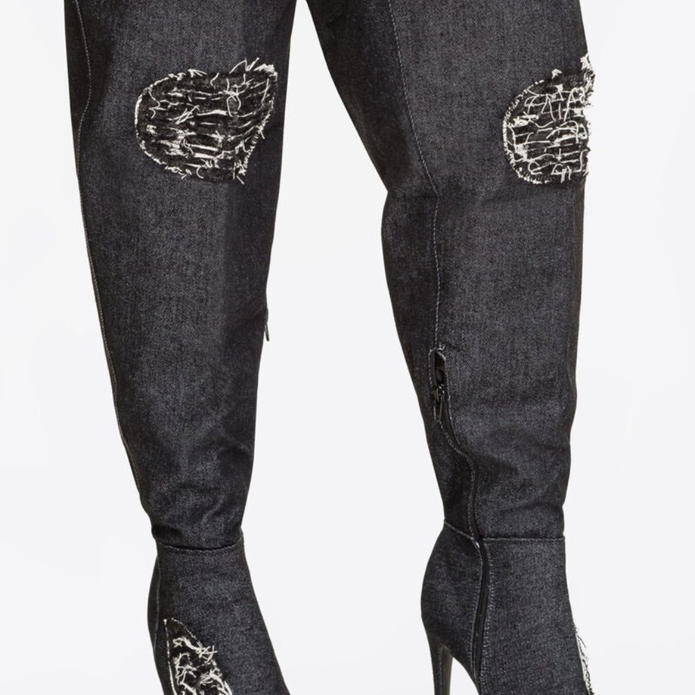 Plus size Black Denim Over the Knee Boot